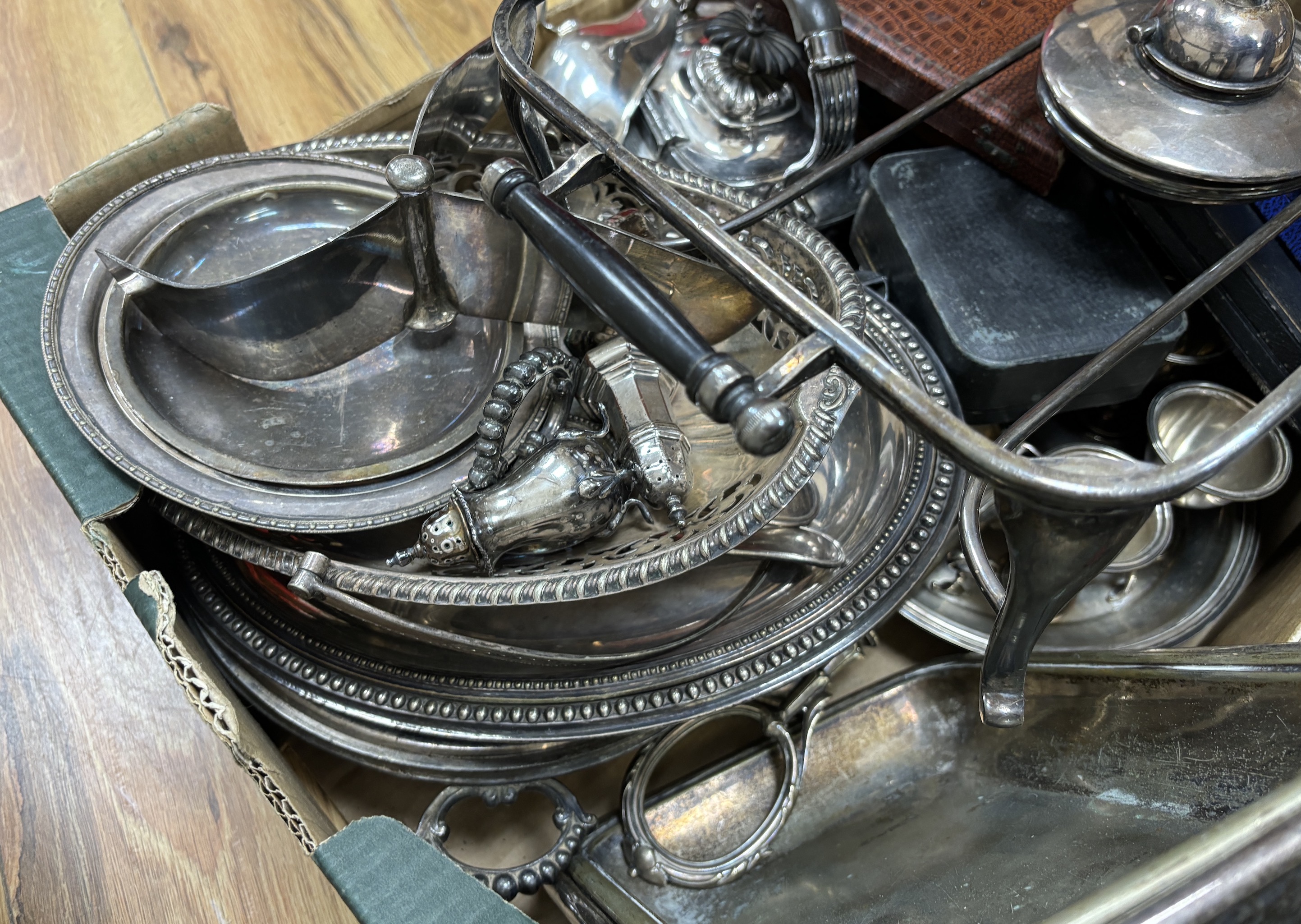 A collection of plated cutlery, some boxed, other plated ware